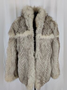 Vintage Genuine Fox Fur Coat Jacket Silver White Fox Fur Made in Greece Size M-L